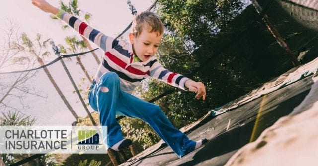 a boy playing on a trampoline despite home insurance concerns