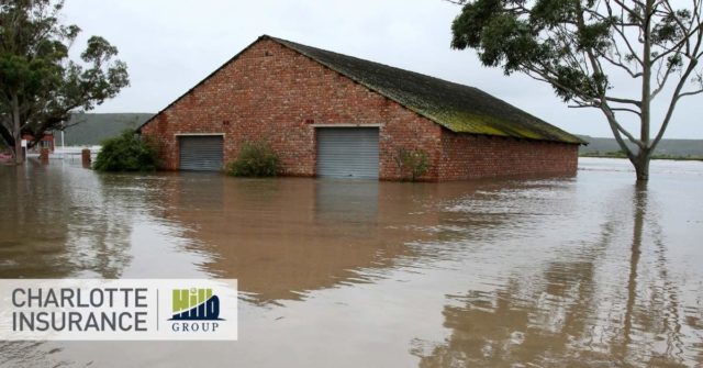 a flooded building that is in need of flood insurance
