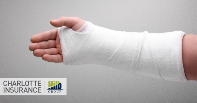 an arm in a cast that's been covered by a homeowners insurance policy's medpay