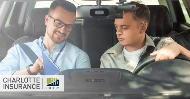 a person test driving a car