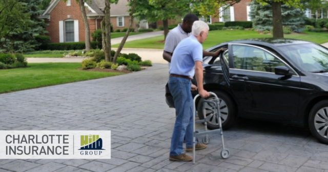 a NEMT company that recently transitioned from curb-to-curb to a door-to-door business model helping a client into their car.